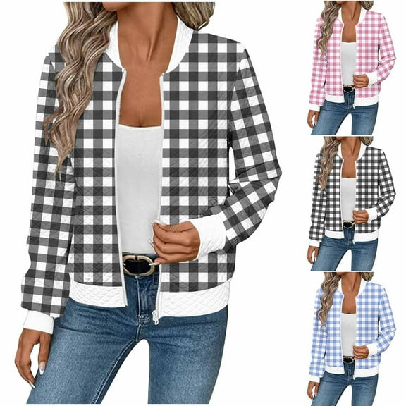 CFLVAEK Waffle Knit Jackets for Women Fashion Plaid Jacket Fall Winter Shacket Casual Full Zip Up Long Sleeve Coat with Pockets Light Blue XXL