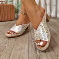 thumbnail image 3 of Rokment Ethnic Vintage Orthopedic Dress Sandals for Women 2026 Beach Summer Boho Leather Platform Chunky Block High Heels Slip on Casual Heeled Dressy Slides White Size 7.5, 3 of 8