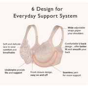 Exerin Women's Plus Size Front Closure U-Back Underwire Wide Strap Everyday Bra(Beige,44C)