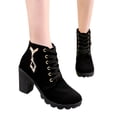 thumbnail image 4 of TAIAOJING Women's Lug Combat Boots Shoes Thick High Heel Boots Leather Boots Thick Heel Boots Breathable Round Toe Short Boots, 4 of 5
