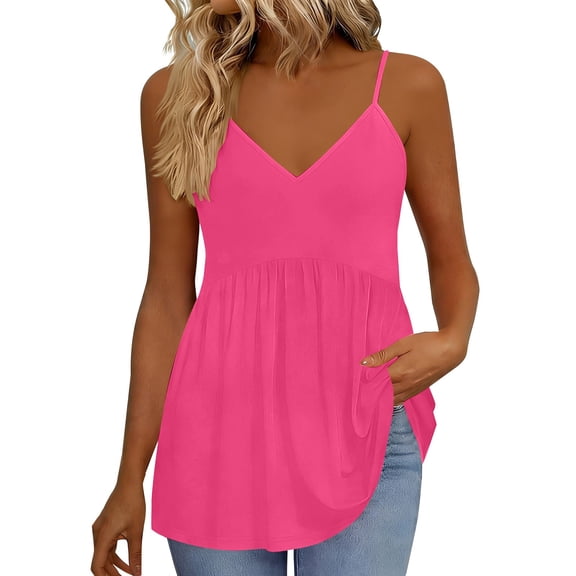 Camisole Tops For Women Casual Pink V Neck Solid Color Tank Sleeveless Tank Summer Tops For Women