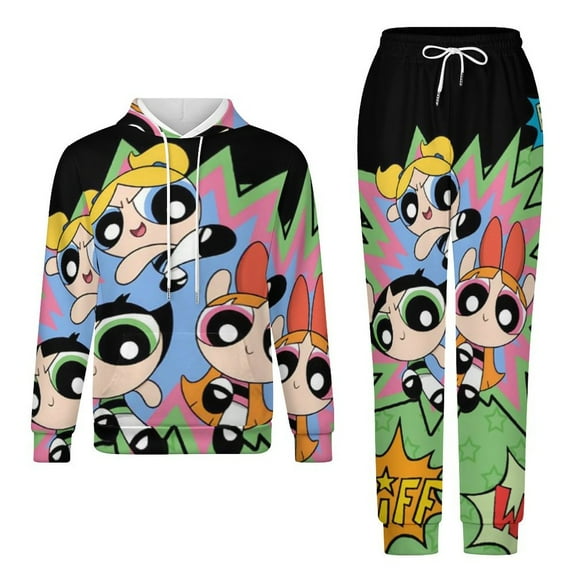 The Powerpuff Girls Unisex Adult Sweatsuits Hoodie & Sweatpants Long Sleeve Hooded Sweatshirt Matching Joggers Tracksuit Sets 2XS