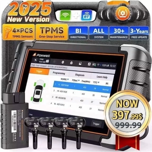 FOXWELL NT809TS TPMS Relearn Activation Tool OBD2 Scanner All Systems Bi-Directional Diagnostic Scan Tool 30 Reset Active Test EOBD OBD Car Diagnostic Scanner TPMS Functions with 4PCS Sensors