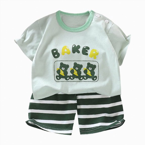 Nwiuh Boys Pajamas Toddler Boys Summer Pajamas Dinosaur 2 Short Sleeves Boy Pjs Kids Sleepwear (Light Green, 12-18 Months)