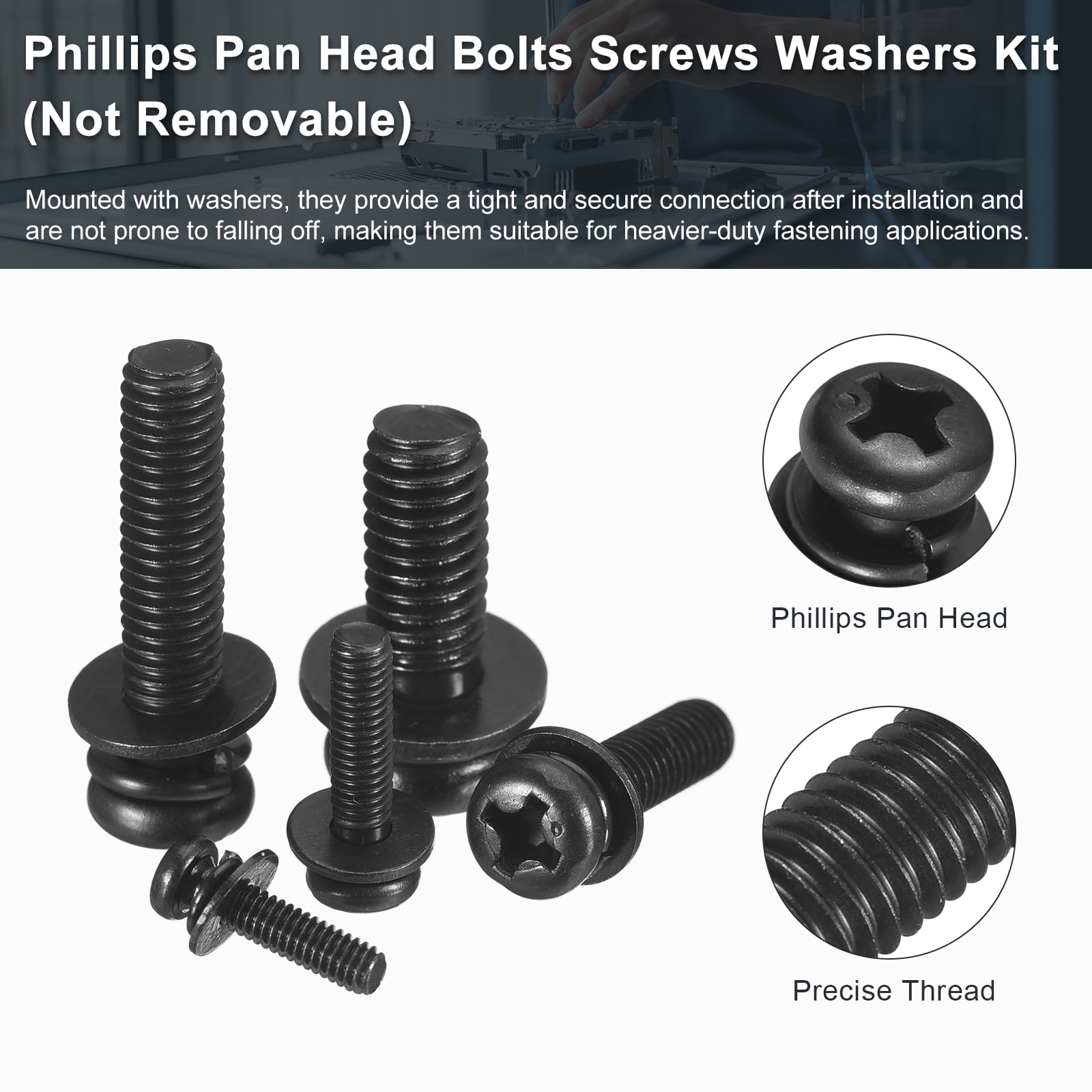 Uxcell M6 x 40mm Carbon Steel Phillips Pan Head Machine Screws Bolts Combine with Spring Washer and Plain Washers 50pack