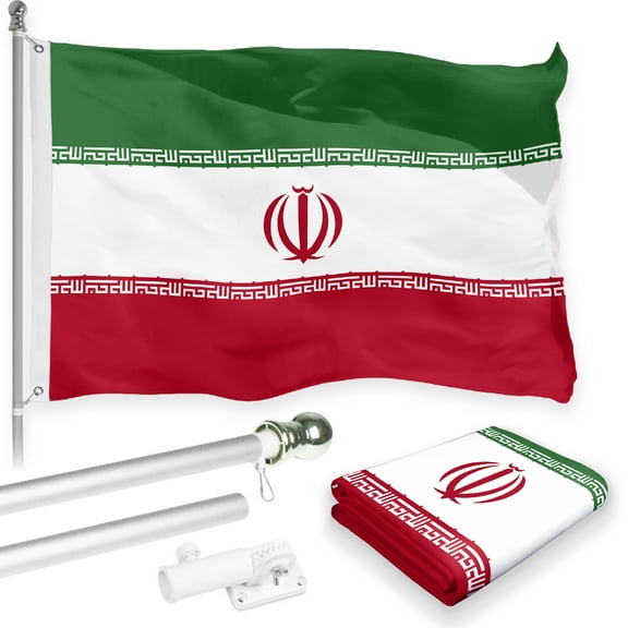 G128 Combo Pack: 6 Feet Tangle Free Spinning Flagpole (Silver) Iran Iranian Flag 3x5 ft Printed 150D Brass Grommets (Flag Included) Aluminum Flag Pole