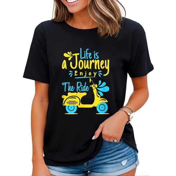 Novelty Graphic T-shirt Women Life Is Journey Enjoy The Ride T-shirt Black Medium