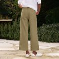 thumbnail image 7 of CIENVNSTG Linen Pants Women Wide Leg Elastic High Waist Cropped Trousers Summer Fashion Business Casual Work Pant with Pockets Earthy Yellow 2XL, 7 of 7