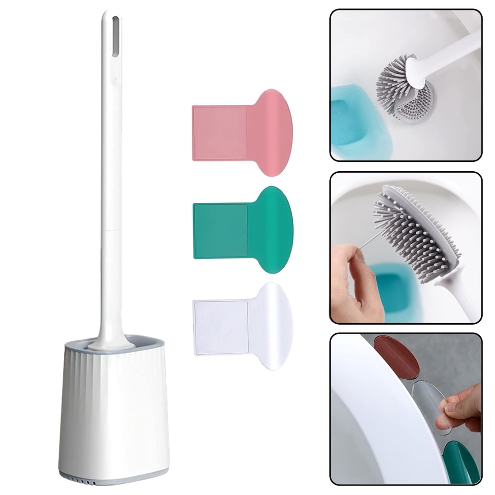 Silicone Toilet Brush Set,Toilet Brush and Holder Flat Head Flexer Brush ,  Wall-Mounted Toilet Bowl Brush Removable, for Bathroom (Gray) 