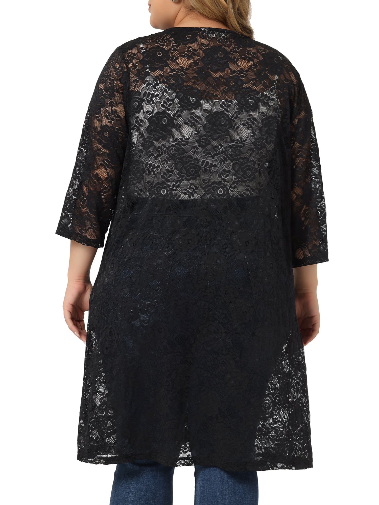 DARING DIVA Women's Plus Size Lace Crochet 3/4 Sleeve Cover Up Jacket 6X Dark Black