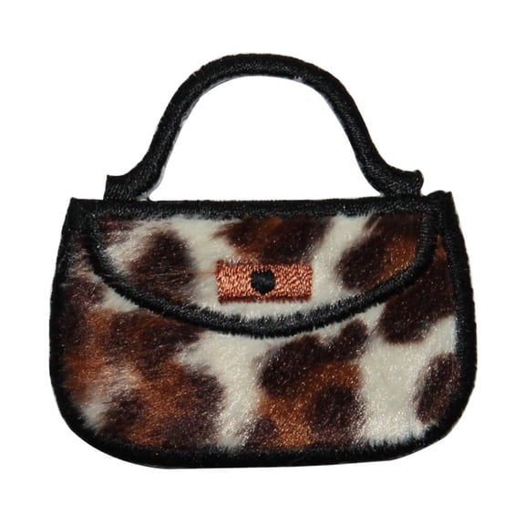ID 8375 Fluffy Leopard Print Purse Patch Handbag Embroidered Iron On Applique