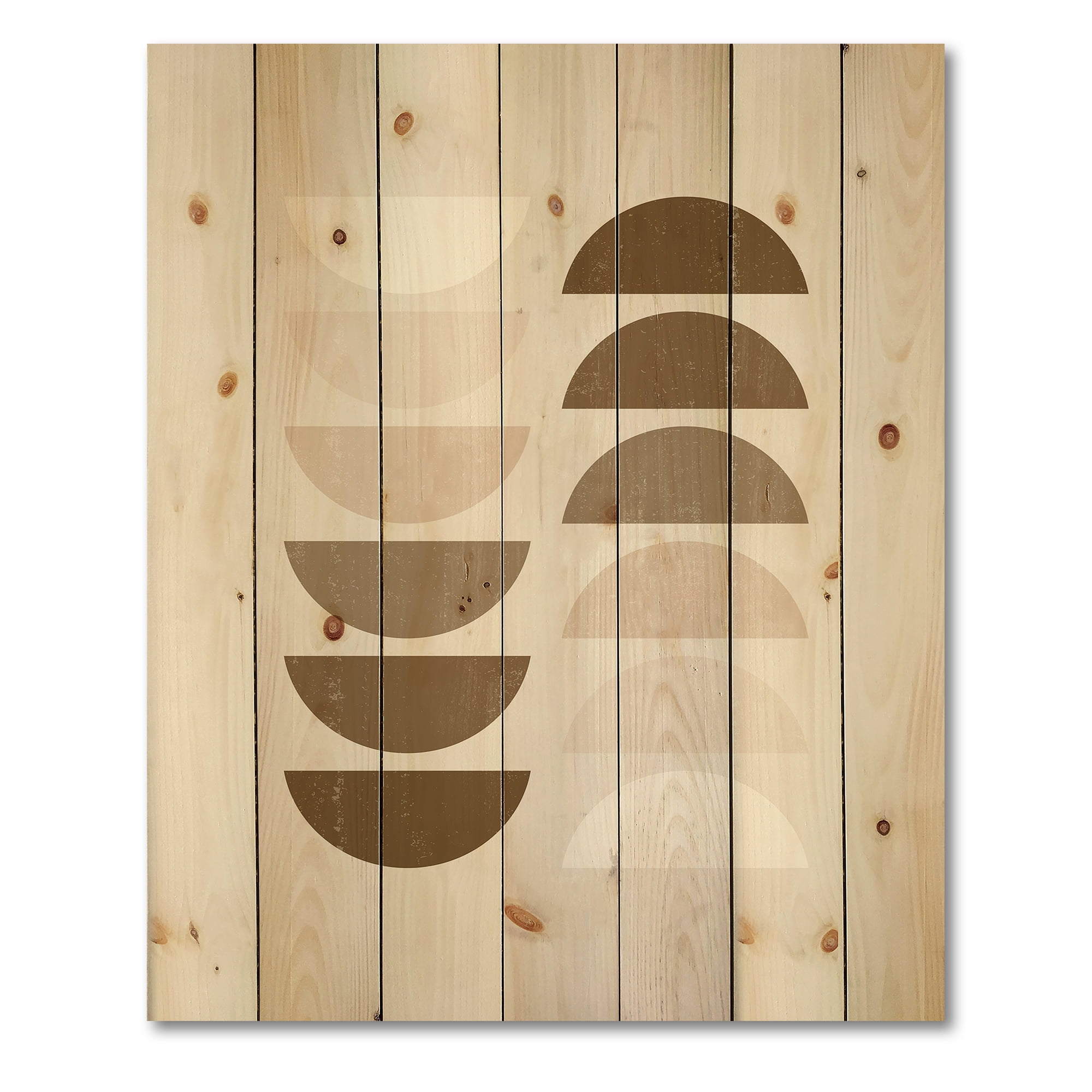 Designart 'Abstract Moon and Sun Geometrics In Terracotta II' Modern Print on Natural Pine Wood