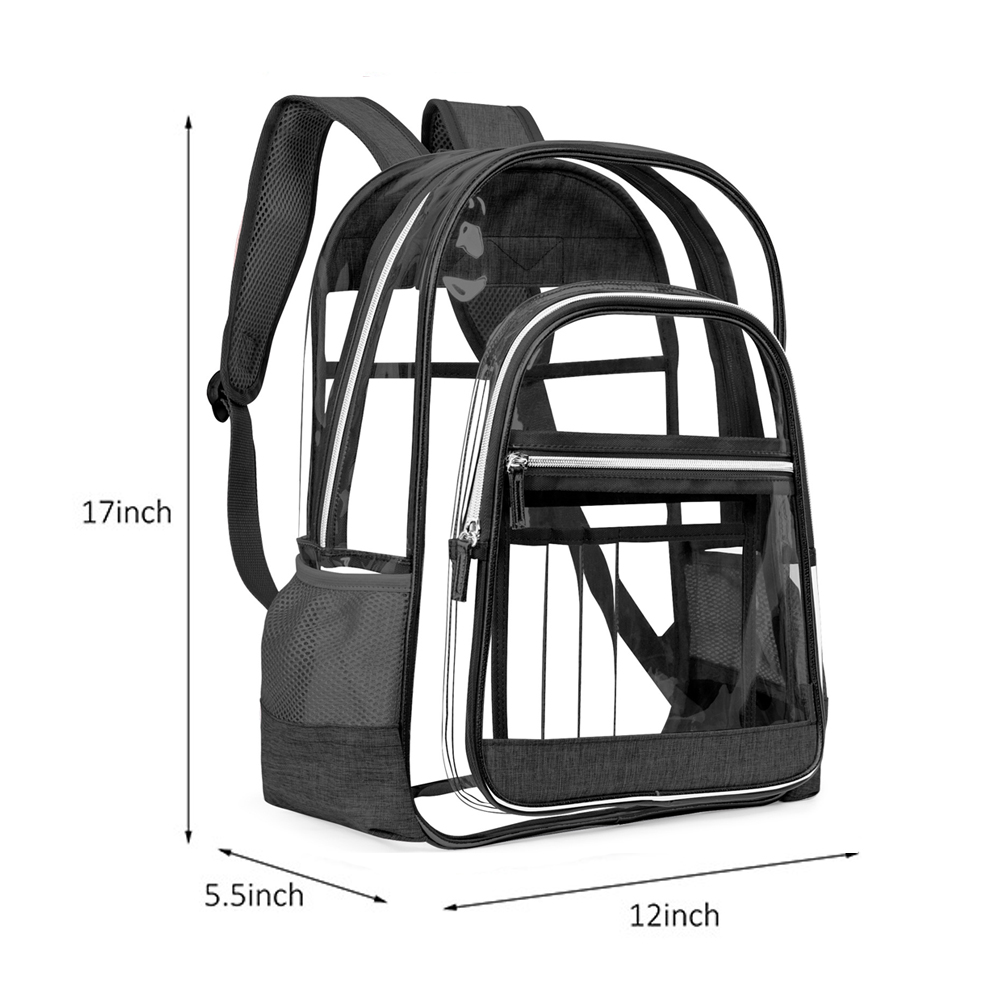 QingY PVC Clear Backpack for School,Large See Through Backpack,Black