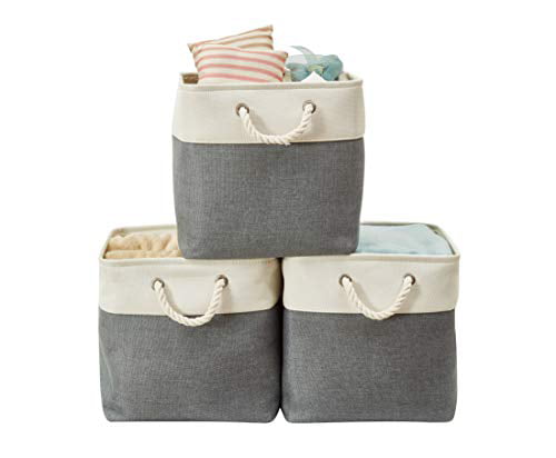 Slate Grey and White, Cube 13-3 Pack DECOMOMO Foldable Storage Bin Collapsible Sturdy Cationic Fabric Storage Basket Cube W/Handles for Organizing Shelf Nursery Home Closet
