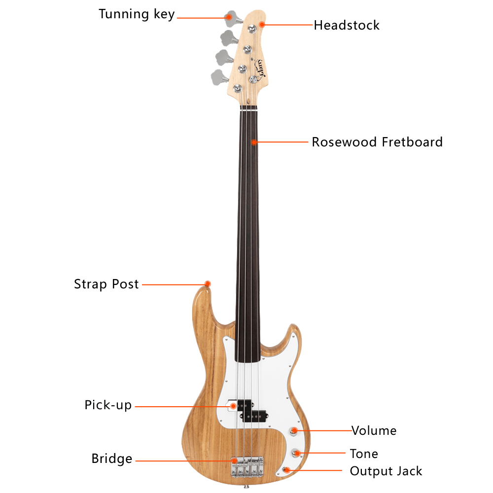 Tcbosik 4 String Electric Bass Guitar, Full Size Standard Right Handed Beginner Kit with Bag, Strap, Plectrum, Amp Wire and Spanner Tool, Burlywood