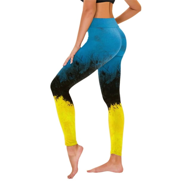 High Waisted Leggings for Women Yoga Leggings Tie Dye Print Blue Xl 