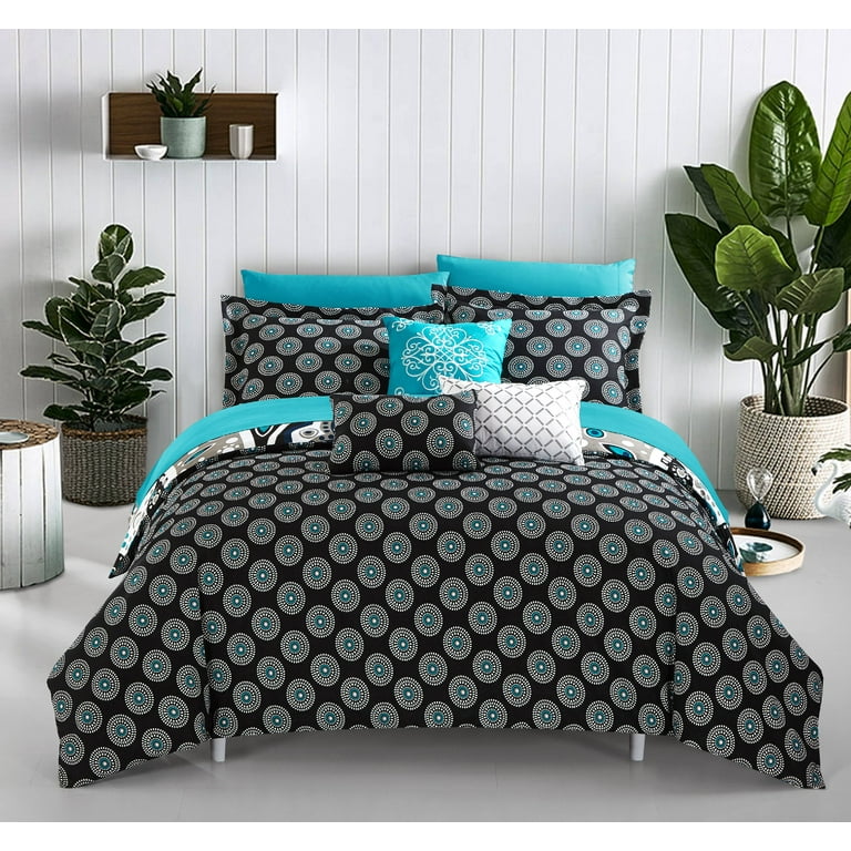 Aqua And Black Bedding