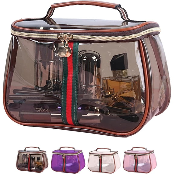 New Retro Vintage Vanity Bag, Clear Makeup Organizer with Handle, Waterproof Transparent Toiletry Bag, Large Capacity Cosmetic Makeup Bag for Women, Travel Skincare Storage Case