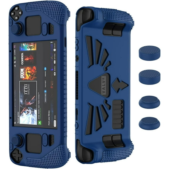 MYKOMI Compatible with Steam Deck/Steam Deck OLED Standing Protective Case, Thickening Silicone Accessories Protector, Soft Cover Skin Shell, Full Protection for Valve Stream Deck (Blue)