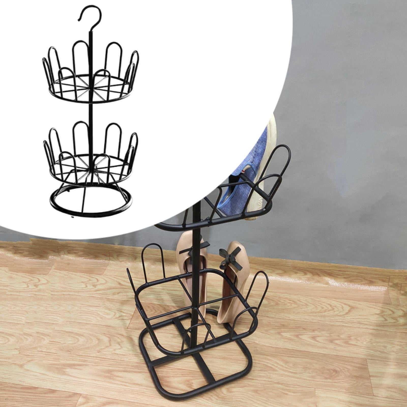 Baoblaze Revolving Shoe Rack Modern Metal Shoe Tree Rack for Apartment Farmhouse Dorm Black 2 Tiers