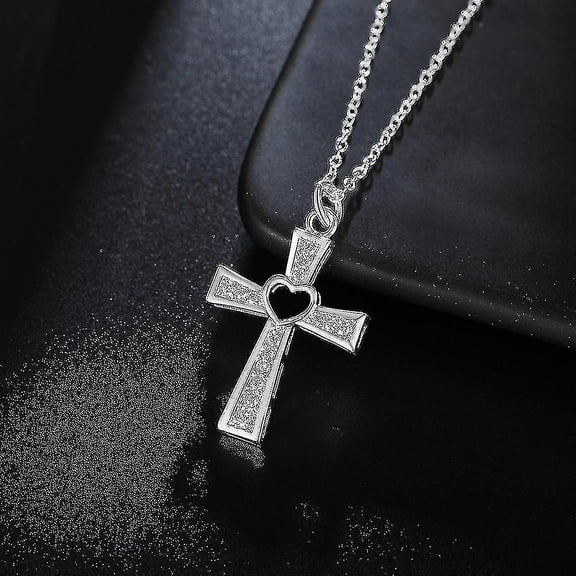 fashion 925 Stamp Silver color Necklace For Women luxury Wedding Jewelry Wild crystal cross pendant chain neckalce gift