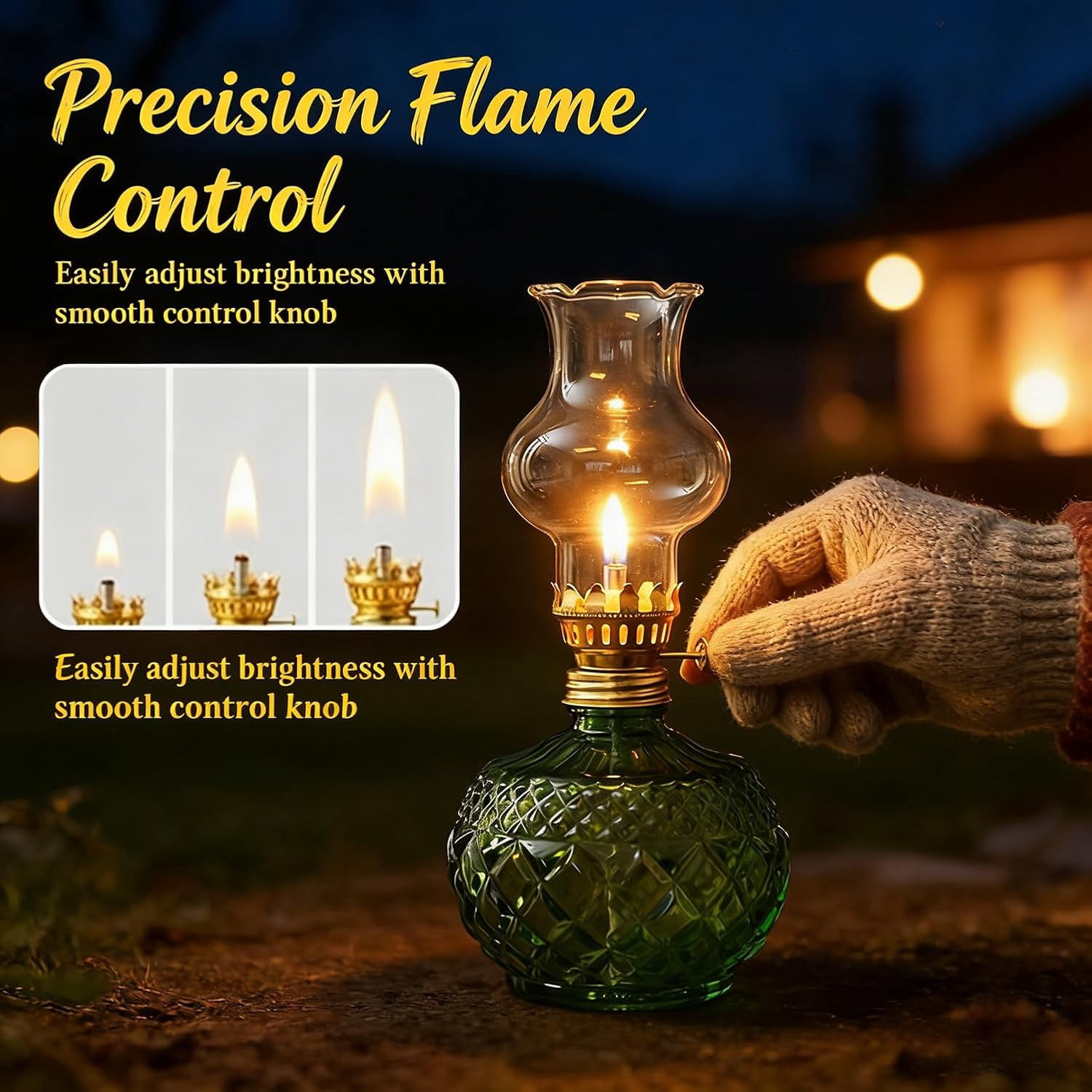 Vintage Glass Oil Lamp – Pineapple-Shaped Hurricane Lantern, 7.6 Inch Oil Lamp with Adjustable Wick & Metal Burner, Smokeless Flame for Emergency Lighting & Home Decor