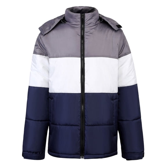 Lyinloo Men's Hooded Detachable Zipper Cardigan Color Block Warm Cotton Coat Navy XL