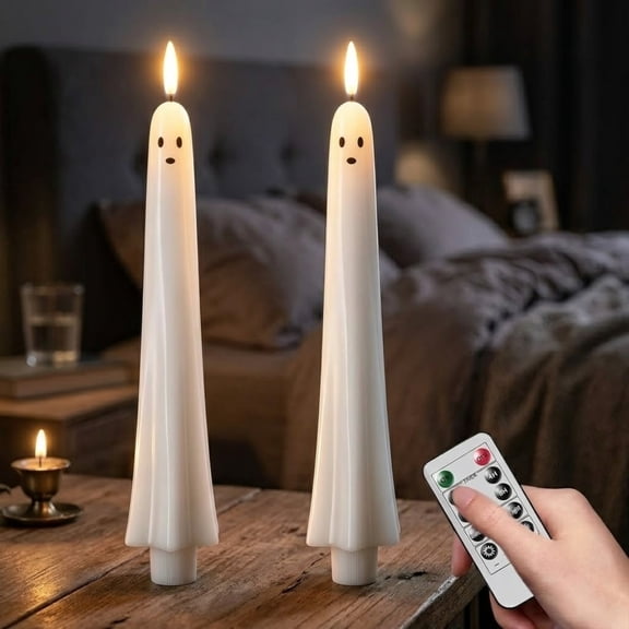 Halloween Decorations, Flameless Ghost Taper Candle, 2/4/6-Pack Battery-Operated Spooky Flickering LED With Remote And Timer,