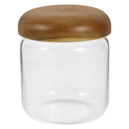 WHAMVOX Transparent Glass Honey Jar with Wooden Lid Stylish Food Storage Container for Everyday Use 12 oz