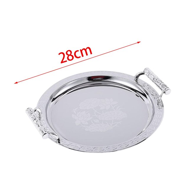 tredstone Plateau de Service Rond avec Poignées pour Salle de Bain Restaurant Salon Argent P