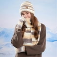 thumbnail image 2 of ZUKMRJPC Winter Hat Scarf Gloves Set for Women Women's Colorful Striped Warm Fleece Knitted Beanie Caps Touchscreen Gloves Long Scarf, 2 of 4
