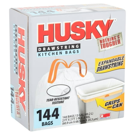 Husky Drawstring Trash Bags, 13 Gallon, 144 Ct