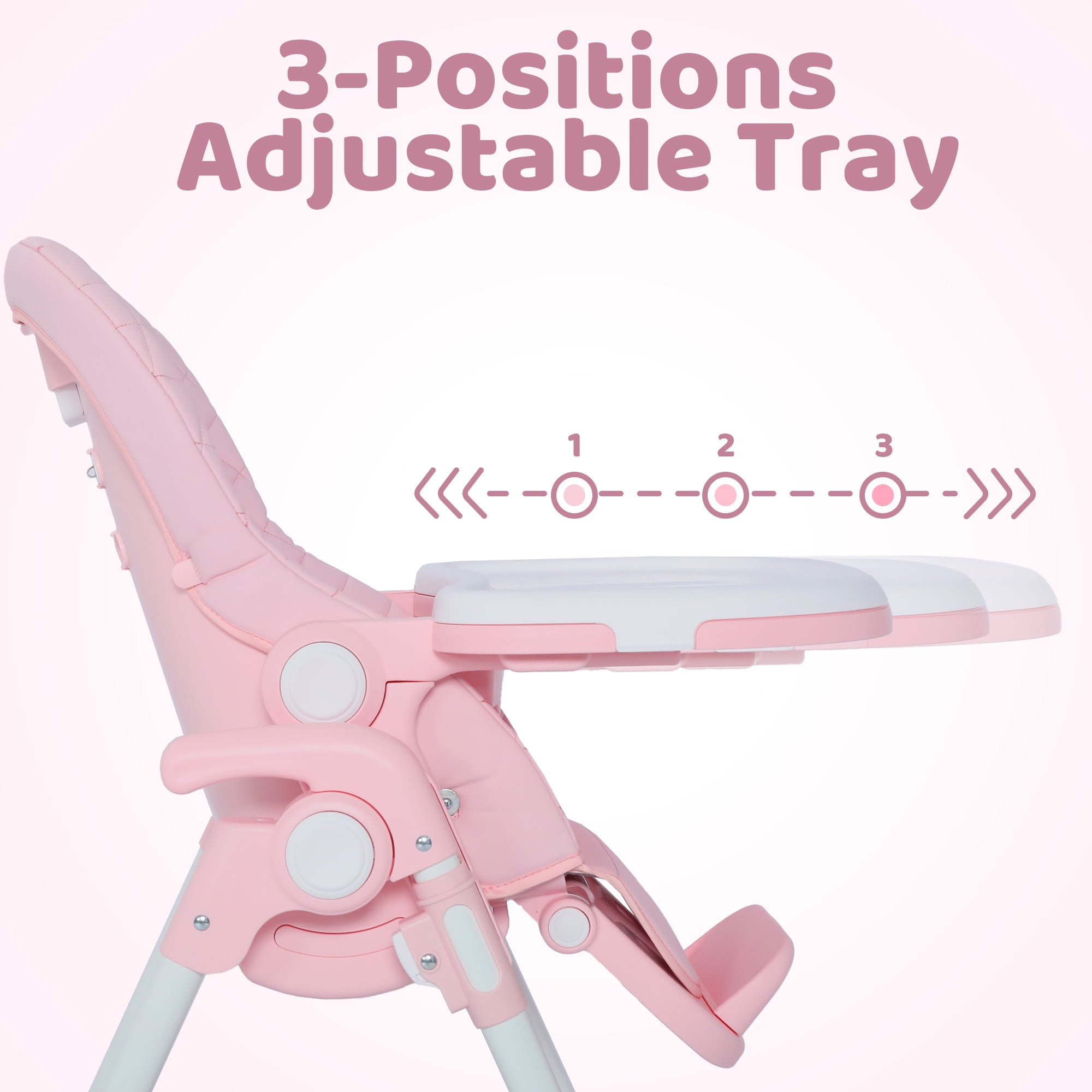 AILEEKISS Foldable Baby High Chair with Wheels, Adjustable Recline Toddler Eating Chair, Pink