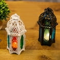 thumbnail image 3 of Cheers US Moroccan Black Iron with Colored Glass Lantern Candle Holder, 3 of 6