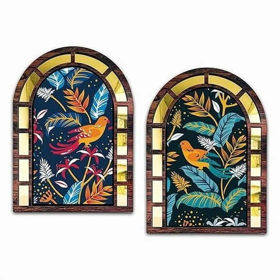Wooden Trophical Jharokha Style Wall Decor Set of 2 | Home Decor Items (BJ4, Size: 15.5X 11.5 Inches Each)