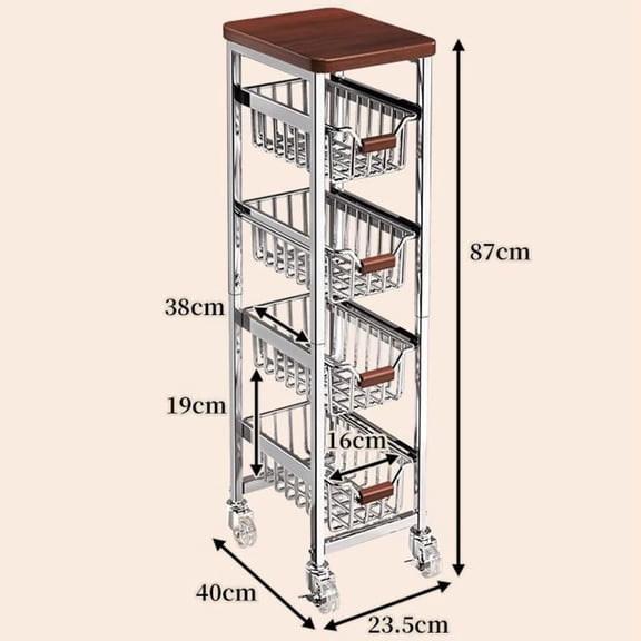 Ultra Slim 5-Tier Rolling Fruit & Vegetable Storage Cart with Removable Drawers, Narrow Metal Kitchen Organizer Cart on Wheels