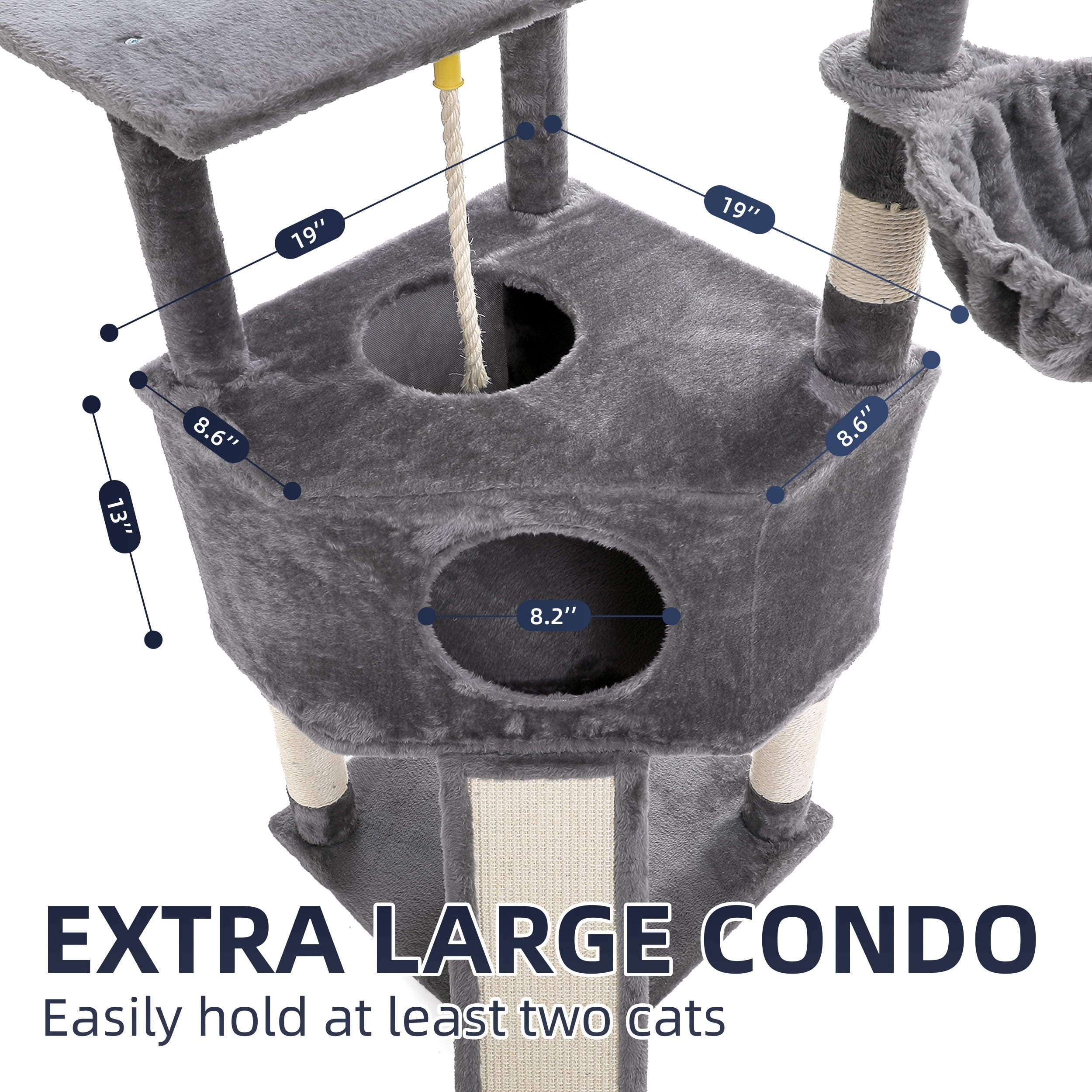 Vibrant Life 50inch Cat Tree Tower with Large Condo and Perch for Indoor Cats, Gray