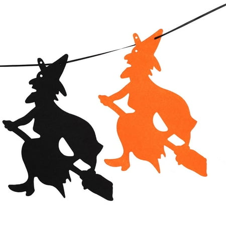Halloween Banner Flag Flags HERCHR Happy Halloween Fabric String Banner Hanging Bunting Flag Garland Decor Party Ornaments(#2), Hanging Flag, Halloween Garland, 9.84in Halloween non-woven color flag (2# witch pulls a flower) ()