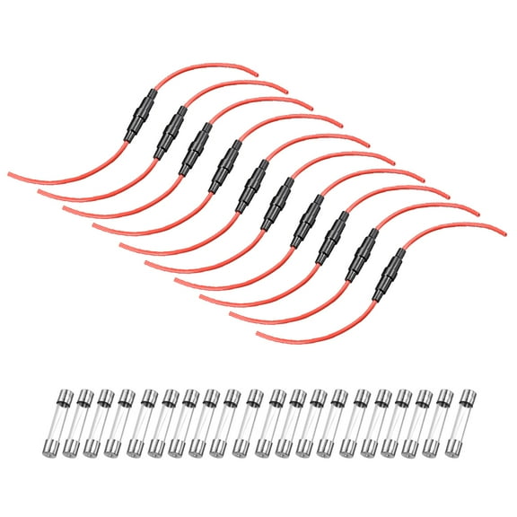 10 Pcs 5x20mm Inline Screw Type Fuse Holder 16 Gauge AWG Red Wire with 20 Pcs 10A Fast Blow Glass Fuses