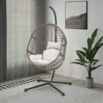 thumbnail image 2 of Abble Gray Wicker Hanging Swing Chair with Cushion and Stand - Aqua, 2 of 5