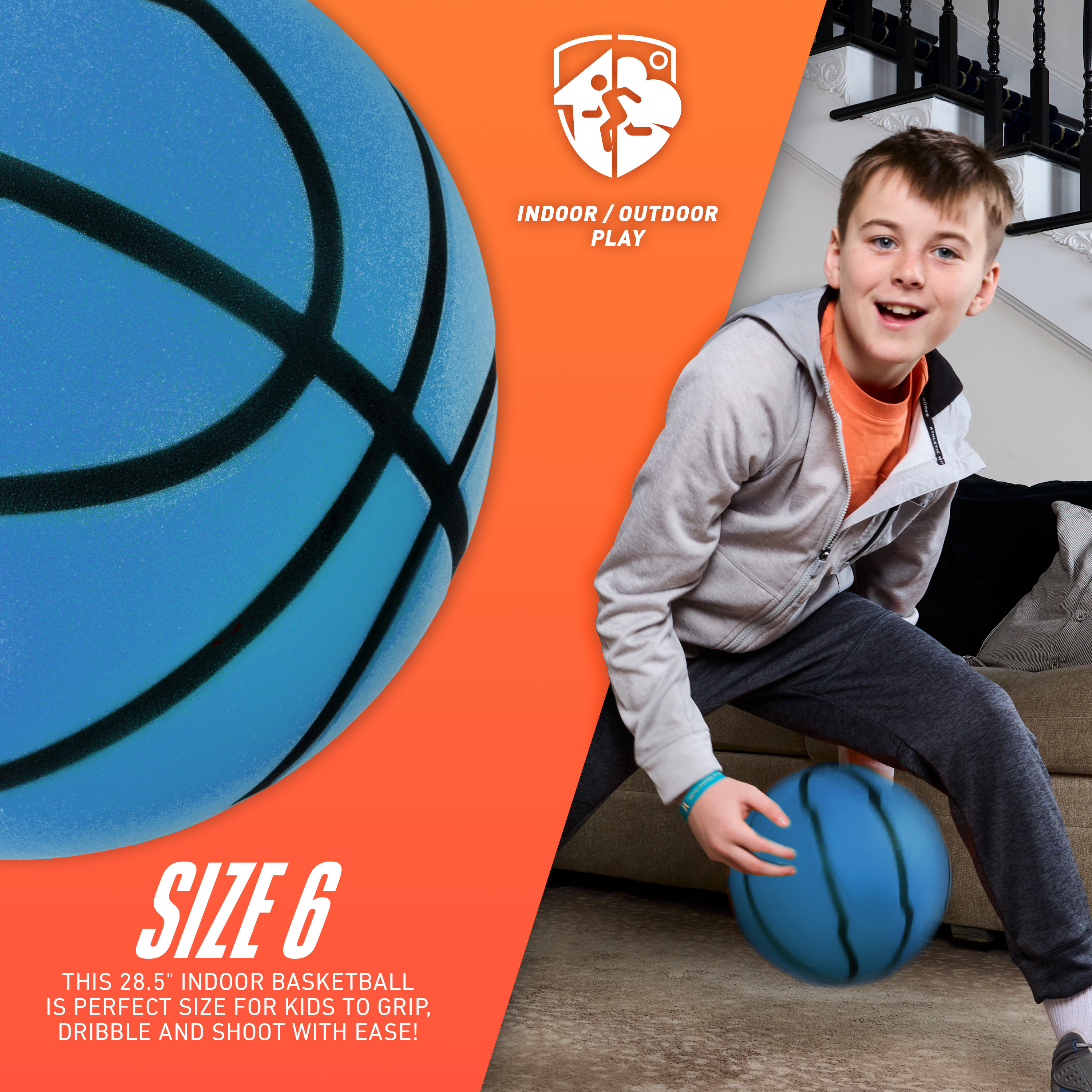 NERF Quietcourt Silent Foam Basketball -  Quiet Ball for Indoor Dribbling Practice + Drills - 28.5" - Kids + Youth Basketball - Never Goes Flat Foam