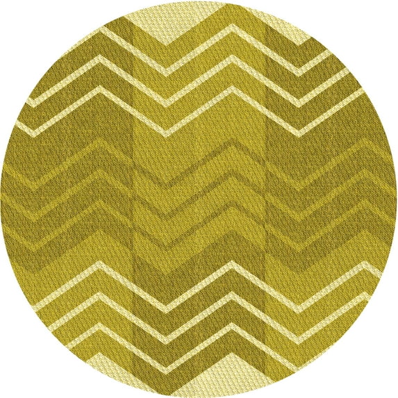 Ahgly Company Machine Washable Indoor Round Transitional Bold Yellow Area Rugs, 8' Round