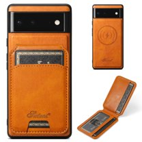 Feishell for Google Pixel 6 Pro Case with Detachable Card Pocket,Shockproof Premium PU Leather Cover Compatible with MagSafe,Credit Card Slots Kickstand Magnetic Car Mount Phone Case - Khaki