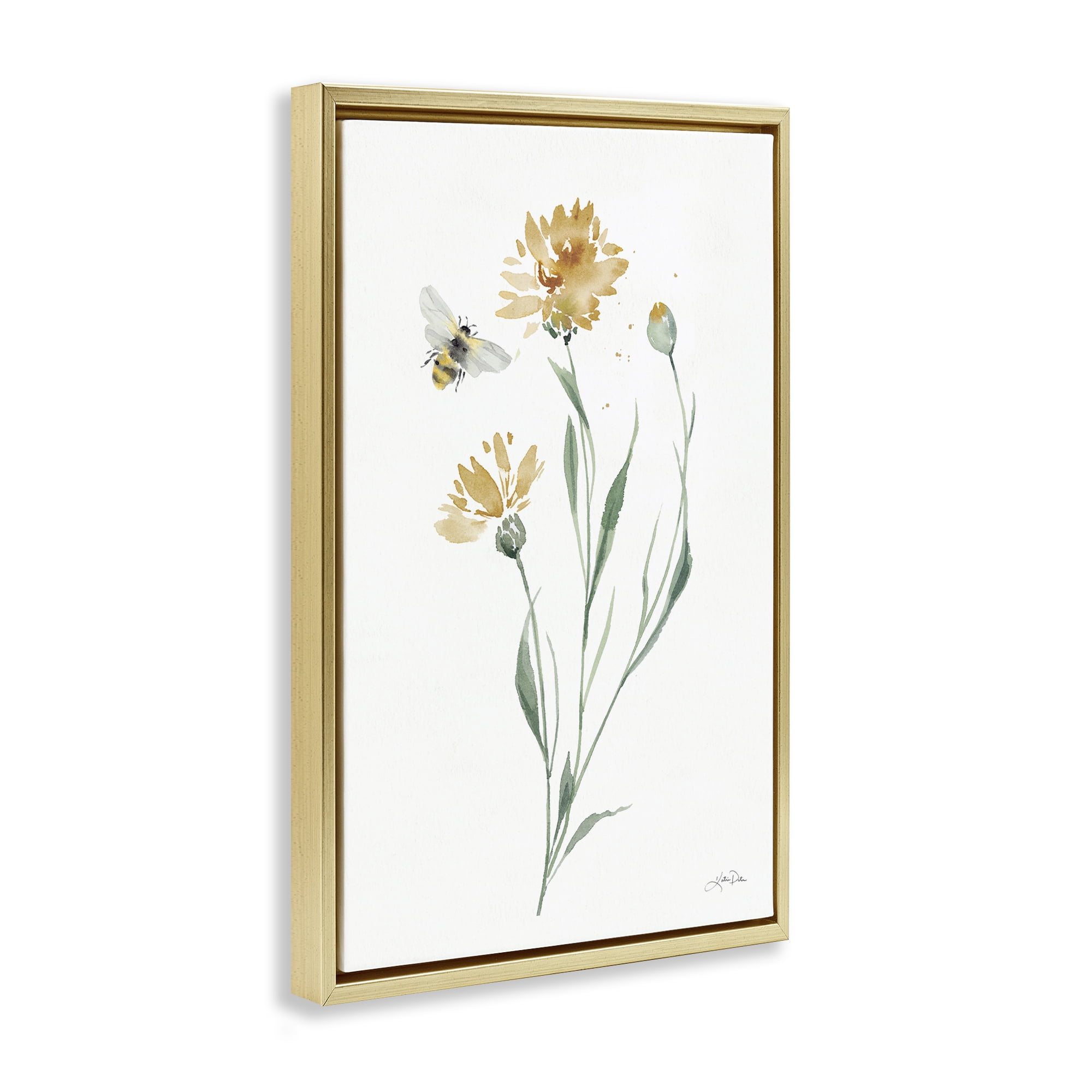 Stupell Industries Wild Honeybloom Flowers Botanical & Floral Painting Gold Floater Framed Art Print Wall Art, 21 x 31