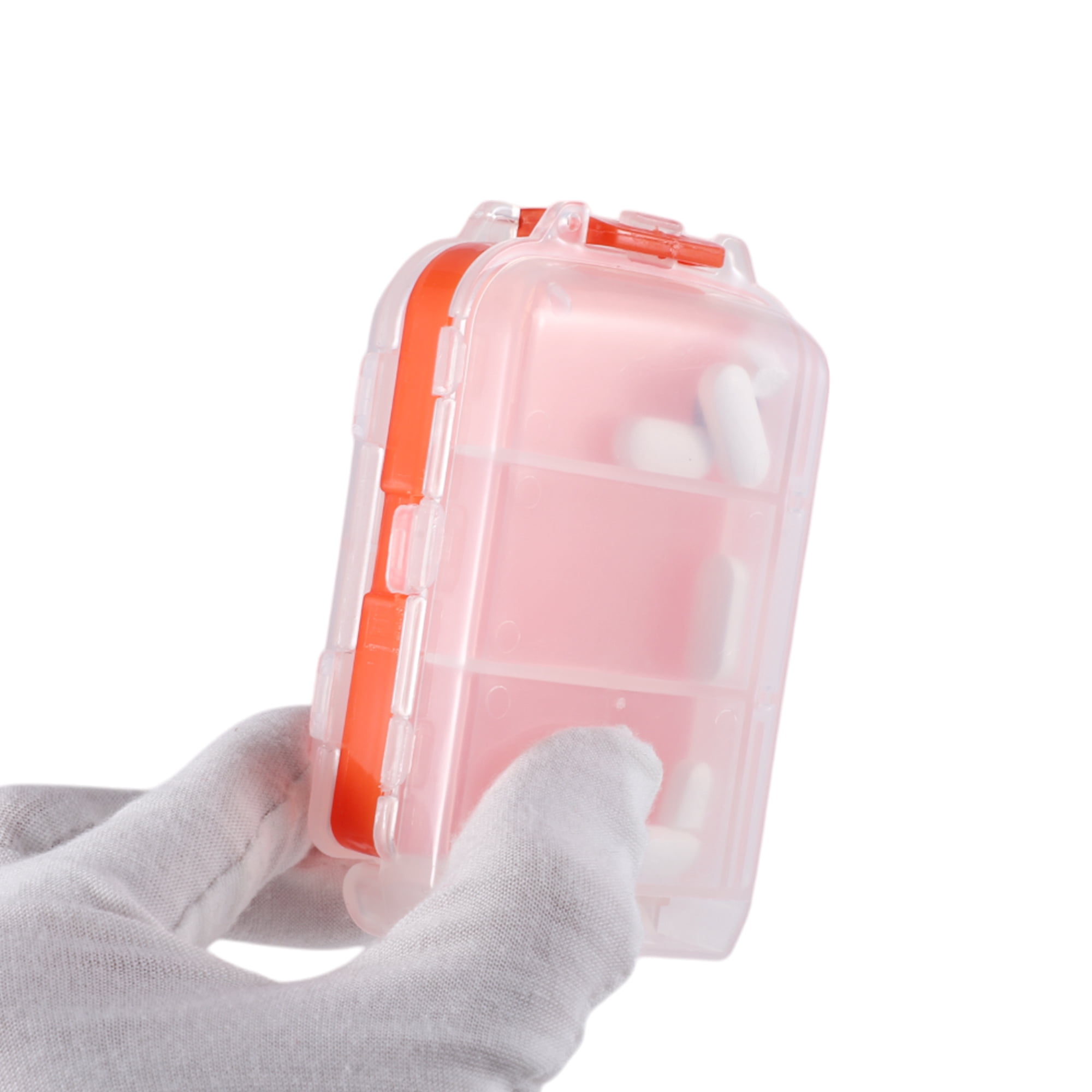 Unique Bargains Useful Durable 8 Grids 3 Fold Pill Case for Travel 1 Pc Clear, Orange