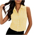 thumbnail image 2 of ClodeEU Women's Plaid Sleeveless Collared Button Blouse,Slim Fit Crop Top for Summer Yellow,Women's Plus XL, 2 of 7