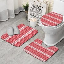 Red Christmas Geometric Snowflake Pattern Bathroom Rugs Sets 3 Piece,Toilet Cover Set,Absorbent Non Slip Bathroom Mats Sets with U-Shaped Contour Rug Toilet Rug Set