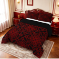 thumbnail image 2 of meiyoeat Bold Damask Queen Comforter Set For Men Women,Intricate Pattern Comforter Sets Queen,Red Black,Black Reversible,3-Piece,1 Comforter and 2 Pillowcases, 2 of 7