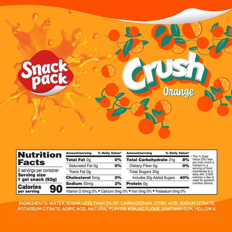4 pack) Snack Pack CRUSH Orange Flavored Juicy Gels, Orange Snack