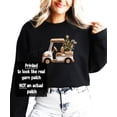 thumbnail image 2 of Ink-Printed Image NOT a Yarn Patch - Christmas Golf Cart Sweatshirt for Women Festive Sweater White Sweatshirt Adult Small, 2 of 5